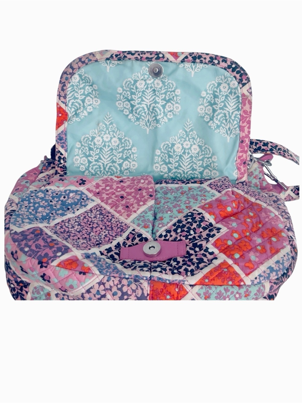 Vera Bradley Patchwork Quilted Ditzy Floral Shoulder Bag Canvas Strap Pink/Multi - Picture 8 of 16